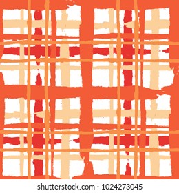 Plaid. Seamless Grunge Background with Hand Painted Crossing Stripes for Print, Upholstery, Cloth. Rustic Check Texture. Vector Seamless Tartan.