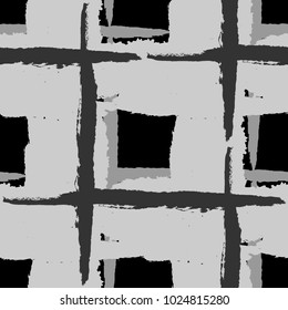 Plaid. Seamless Grunge Background with Hand Painted Crossing Lines for Wallpaper, Linen, Sportswear. Rustic Check Texture. Vector Seamless Tartan.