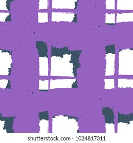 Plaid. Seamless Grunge Background with Hand Painted Crossing Lines for Print, Upholstery, Cloth. Rustic Check Texture. Vector Seamless Plaid Texture.
