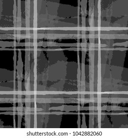 Plaid. Seamless Grunge Background with Hand Painted Crossing Lines for Print, Linen, Cloth. Rustic Check Texture. Vector Seamless Kilt Texture. Scottish 
Ornament