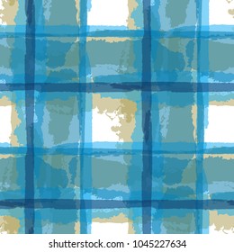 Plaid. Seamless Grunge Background with Hand Painted Crossing Brush Strokes for Print, Upholstery, Textile. Rustic Check Texture. Vector Seamless Kilt Texture.