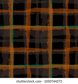 Plaid. Seamless Grunge Background with Hand Painted Crossing Brush Strokes for Swimwear, Upholstery, Textile. Rustic Check Texture. Vector Seamless Plaid. Scottish 
Ornament