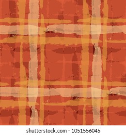 Plaid. Seamless Grunge Background with Hand Painted Crossing Brush Strokes for Swimwear, Fabric, Textile. Rustic Check Texture. Vector Seamless Tartan. Scottish 
Ornament