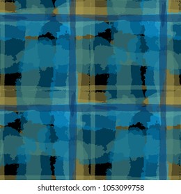Plaid. Seamless Grunge Background with Hand Painted Crossing Brush Strokes for Wallpaper, Linen, Cloth. Rustic Check Texture. Vector Seamless Kilt Texture. Scottish 
Ornament