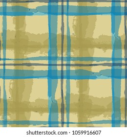 Plaid. Seamless Grunge Background with Hand Painted Crossing Lines for Wallpaper, Linen, Sportswear. Rustic Check Texture. Vector Seamless Kilt Texture. Scottish 
Ornament