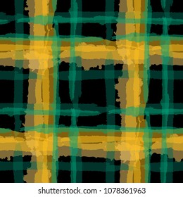 Plaid. Seamless Grunge Background with Hand Painted Crossing Lines for Wallpaper, Linen, Cloth. Rustic Check Texture. Vector Seamless Plaid Texture.