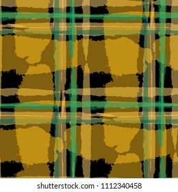 Plaid. Seamless Grunge Background with Hand Painted Crossing Stripes for Wallpaper, Linen, Cloth. Rustic Check Texture. Vector Seamless Kilt Texture.