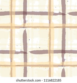 Plaid. Seamless Grunge Background with Hand Painted Crossing Brush Strokes for Print, Linen, Cloth. Rustic Check Texture. Vector Seamless Plaid. Scottish 
Ornament