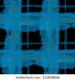 Plaid. Seamless Grunge Background with Hand Painted Crossing Brush Strokes for Print, Upholstery, Cloth. Rustic Check Texture. Vector Seamless Tartan.