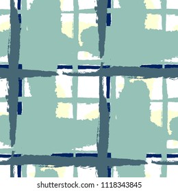 Plaid. Seamless Grunge Background with Hand Painted Crossing Lines for Print, Upholstery, Cloth. Rustic Check Texture. Vector Seamless Kilt Texture. Scottish 
Ornament