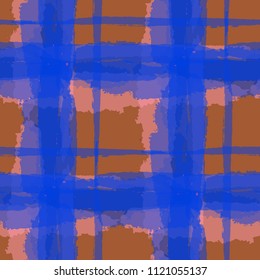 Plaid. Seamless Grunge Background with Hand Painted Crossing Lines for Print, Upholstery, Textile. Rustic Check Texture. Vector Seamless Plaid. Scottish 
Ornament