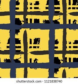 Plaid. Seamless Grunge Background with Hand Painted Crossing Brush Strokes for Print, Upholstery, Textile. Rustic Check Texture. Vector Seamless Kilt Texture. Scottish 
Ornament