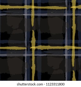 Plaid. Seamless Grunge Background with Hand Painted Crossing Stripes for Wrapping Paper, Linen, Sportswear. Rustic Check Texture. Vector Seamless Tartan. Scottish 
Ornament