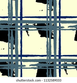 Plaid. Seamless Grunge Background with Hand Painted Crossing Brush Strokes for Print, Linen, Cloth. Rustic Check Texture. Vector Seamless Tartan. Scottish 
Ornament