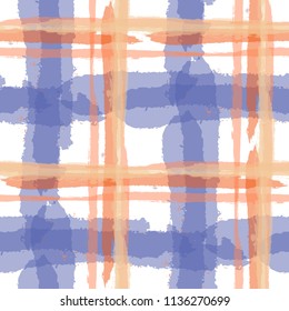 Plaid. Seamless Grunge Background with Hand Painted Crossing Brush Strokes for Print, Upholstery, Textile. Rustic Check Texture. Vector Seamless Tartan. Scottish 
Ornament