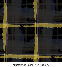 Plaid. Seamless Grunge Background with Hand Painted Crossing Stripes for Print, Upholstery, Textile. Rustic Check Texture. Vector Seamless Tartan.