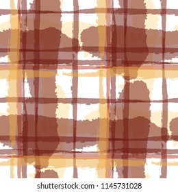Plaid. Seamless Grunge Background with Hand Painted Crossing Lines for Wallpaper, Linen, Cloth. Rustic Check Texture. Vector Seamless Plaid Texture.