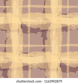 Plaid. Seamless Grunge Background with Hand Painted Crossing Brush Strokes for Print, Upholstery, Cloth. Rustic Check Texture. Vector Seamless Plaid Texture.