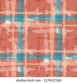 Plaid. Seamless Grunge Background with Hand Painted Crossing Lines for Wallpaper, Linen, Cloth. Rustic Check Texture. Vector Seamless Kilt Texture. Scottish Ornament