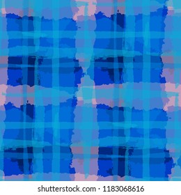 Plaid. Seamless Grunge Background with Hand Painted Crossing Stripes for Wallpaper, Linen, Sportswear. Rustic Check Texture. Vector Seamless Tartan. Scottish Ornament