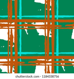Plaid. Seamless Grunge Background with Hand Painted Crossing Lines for Wallpaper, Linen, Cloth. Rustic Check Texture. Vector Seamless Tartan.