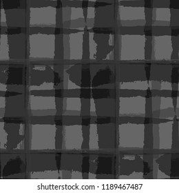 Plaid. Seamless Grunge Background with Hand Painted Crossing Brush Strokes for Wrapping Paper, Linen, Sportswear. Rustic Check Texture. Vector Seamless Plaid. Scottish Ornament