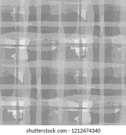 Plaid. Seamless Grunge Background with Hand Painted Crossing Brush Strokes for Wallpaper, Linen, Sportswear. Rustic Check Texture. Vector Seamless Tartan. Scottish Ornament