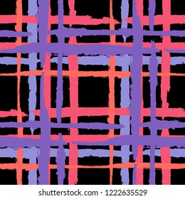 Plaid. Seamless Grunge Background with Hand Painted Crossing Lines for Print, Upholstery, Cloth. Rustic Check Texture. Vector Seamless Plaid. Scottish Ornament