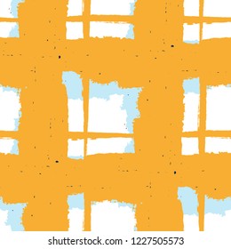 Plaid. Seamless Grunge Background with Hand Painted Crossing Lines for Print, Linen, Cloth. Rustic Check Texture. Vector Seamless Plaid. Scottish Ornament
