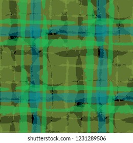 Plaid. Seamless Grunge Background with Hand Painted Crossing Lines for Print, Linen, Cloth. Rustic Check Texture. Vector Seamless Plaid. Scottish Ornament