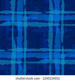 Plaid. Seamless Grunge Background with Hand Painted Crossing Lines for Wallpaper, Linen, Sportswear. Rustic Check Texture. Vector Seamless Tartan. Scottish Ornament