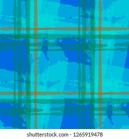 Plaid. Seamless Grunge Background with Hand Painted Crossing Lines for Wallpaper, Linen, Sportswear. Rustic Check Texture. Vector Seamless Plaid Texture.