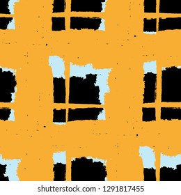 Plaid. Seamless Grunge Background with Hand Painted Crossing Stripes for Print, Upholstery, Cloth. Rustic Check Texture. Vector Seamless Tartan.