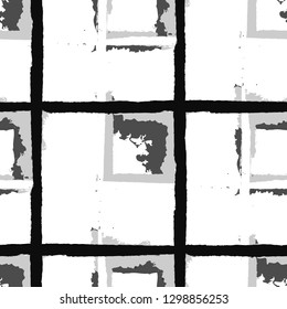 Plaid. Seamless Grunge Background with Hand Painted Crossing Stripes for Wrapping Paper, Linen, Sportswear. Rustic Check Texture. Vector Seamless Tartan.