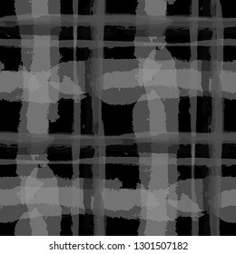 Plaid. Seamless Grunge Background with Hand Painted Crossing Stripes for Wrapping Paper, Linen, Sportswear. Rustic Check Texture. Vector Seamless Plaid Texture.