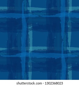 Plaid. Seamless Grunge Background with Hand Painted Crossing Lines for Wrapping Paper, Linen, Sportswear. Rustic Check Texture. Vector Seamless Tartan. Scottish Ornament