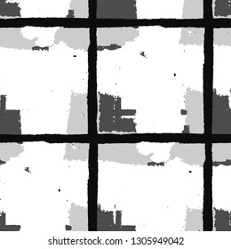 Plaid. Seamless Grunge Background with Hand Painted Crossing Brush Strokes for Swimwear, Fabric, Textile. Rustic Check Texture. Vector Seamless Plaid. Scottish Ornament