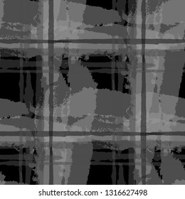Plaid. Seamless Grunge Background with Hand Painted Crossing Stripes for Print, Upholstery, Cloth. Rustic Check Texture. Vector Seamless Plaid. Scottish Ornament