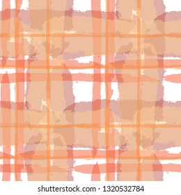 Plaid. Seamless Grunge Background with Hand Painted Crossing Stripes for Print, Upholstery, Textile. Rustic Check Texture. Vector Seamless Plaid Texture.