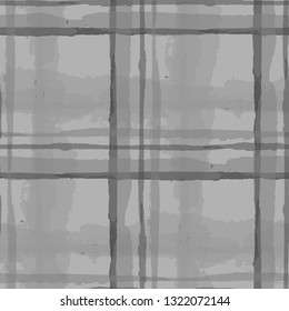 Plaid. Seamless Grunge Background with Hand Painted Crossing Stripes for Wallpaper, Linen, Cloth. Rustic Check Texture. Vector Seamless Tartan.