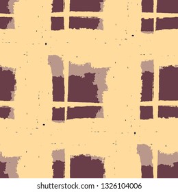 Plaid. Seamless Grunge Background with Hand Painted Crossing Lines for Print, Upholstery, Cloth. Rustic Check Texture. Vector Seamless Tartan.