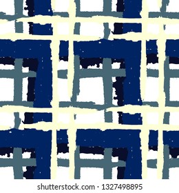 Plaid. Seamless Grunge Background with Hand Painted Crossing Brush Strokes for Print, Upholstery, Textile. Rustic Check Texture. Vector Seamless Plaid. Scottish Ornament