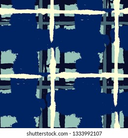 Plaid. Seamless Grunge Background with Hand Painted Crossing Lines for Wallpaper, Linen, Cloth. Rustic Check Texture. Vector Seamless Plaid. Scottish Ornament