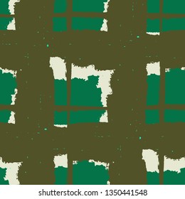 Plaid. Seamless Grunge Background with Hand Painted Crossing Brush Strokes for Print, Upholstery, Cloth. Rustic Check Texture. Vector Seamless Kilt Texture.