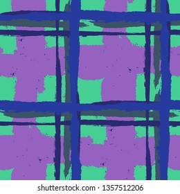 Plaid. Seamless Grunge Background with Hand Painted Crossing Brush Strokes for Wallpaper, Linen, Cloth. Rustic Check Texture. Vector Seamless Tartan. Scottish Ornament