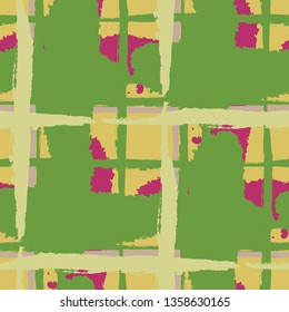 Plaid. Seamless Grunge Background with Hand Painted Crossing Lines for Print, Upholstery, Textile. Rustic Check Texture. Vector Seamless Kilt Texture. Scottish Ornament