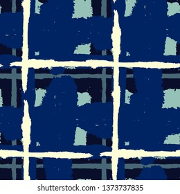 Plaid. Seamless Grunge Background with Hand Painted Crossing Lines for Print, Upholstery, Textile. Rustic Check Texture. Vector Seamless Plaid. Scottish Ornament