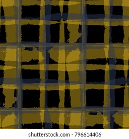 Plaid. Seamless Grunge Background with Hand Painted Crossing Brush Strokes for Print, Linen, Cloth. Rustic Check Texture. Vector Seamless Kilt Texture. Scottish 
Ornament