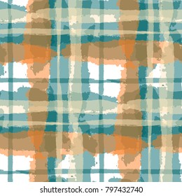 Plaid. Seamless Grunge Background with Hand Painted Crossing Stripes for Wallpaper, Linen, Cloth. Rustic Check Texture. Vector Seamless Plaid. Scottish 
Ornament