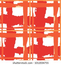 Plaid. Seamless Grunge Pattern with Hand Painted Crossing Stripes for Print, Linen, Cloth. Rustic Check Texture. Vector Seamless Tartan.